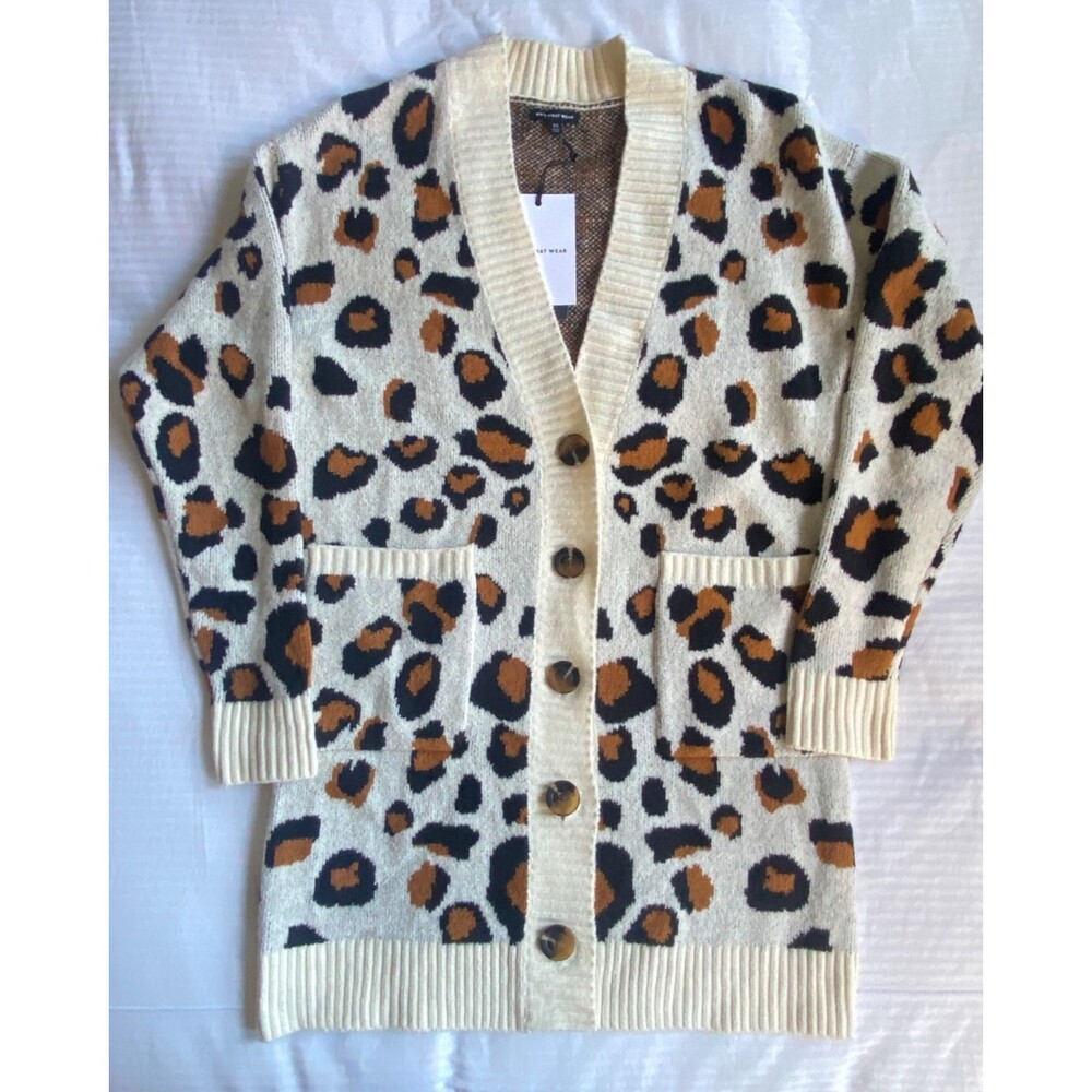 Target x Who What Wear Leopard Print Long Cardigan Button Front Sweater NWT XS